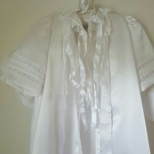 Handmade white satin lace infant baptism set infant